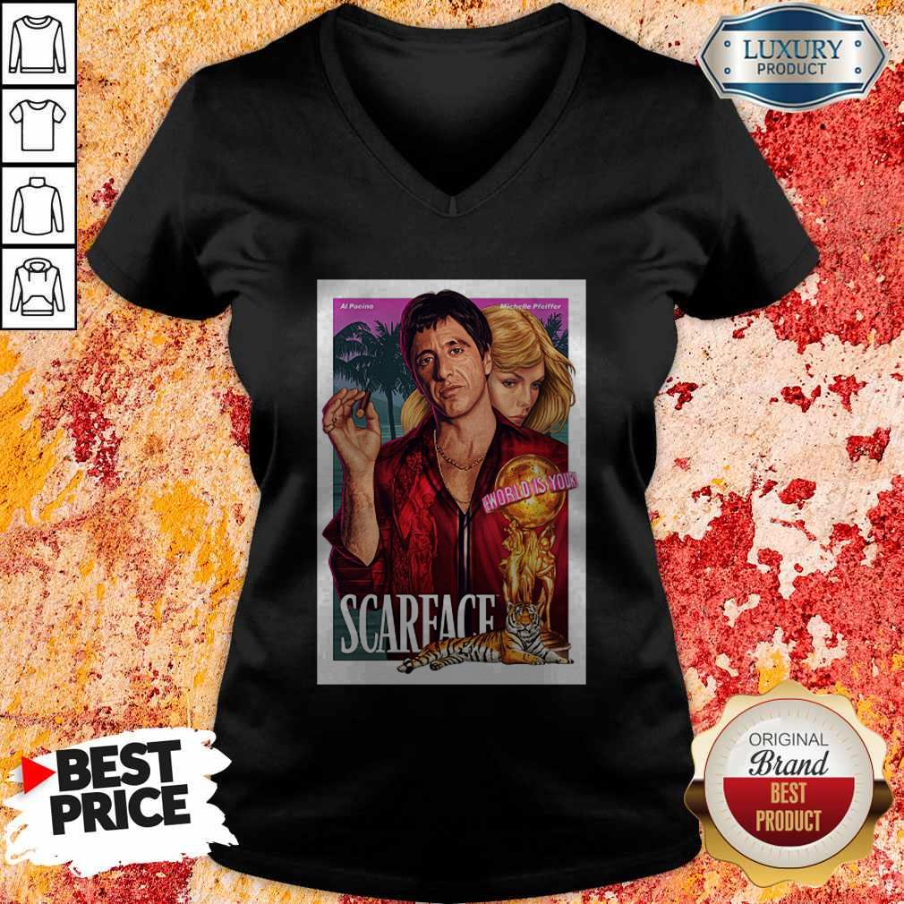 Nice Premium Al Pacino Michelle Pfeiffer World Is Yours Scarface Shirt - Image 3