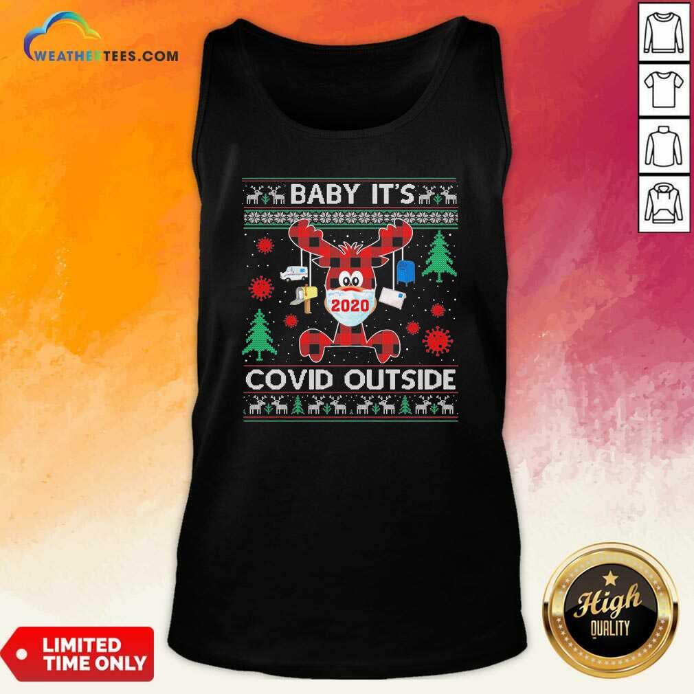 Nice Reindeer Face Mask 2020 Baby It’s Covid Outside Ugly Christmas Shirt - Image 4