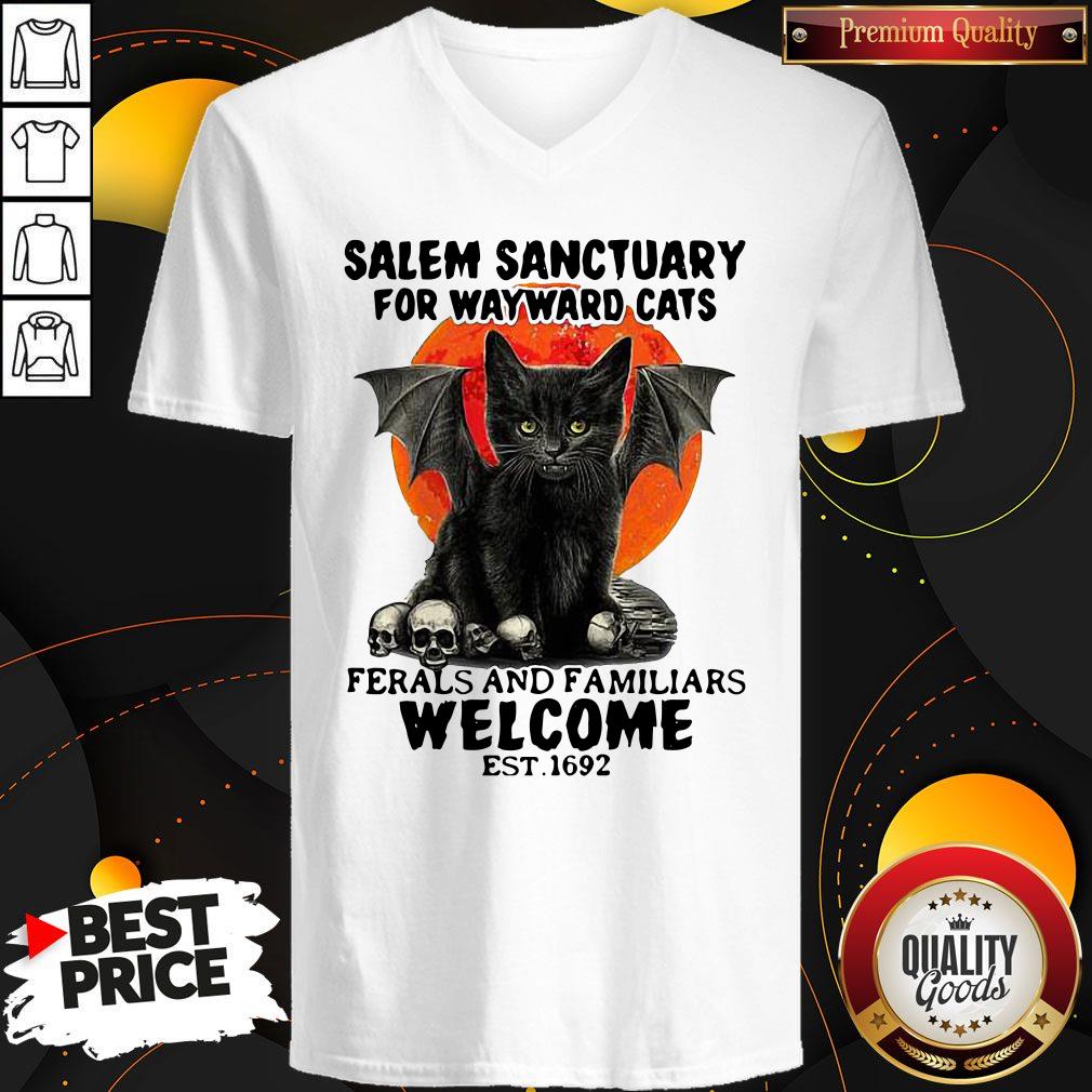 Nice Salem Sanctuary For Wayward Cats Ferals And Familiars Welcome Est 1692 Blood Moon Shirt - Image 4
