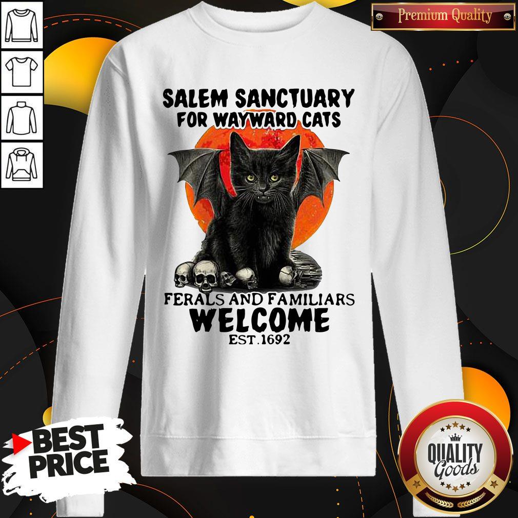 Nice Salem Sanctuary For Wayward Cats Ferals And Familiars Welcome Est 1692 Blood Moon Shirt - Image 3