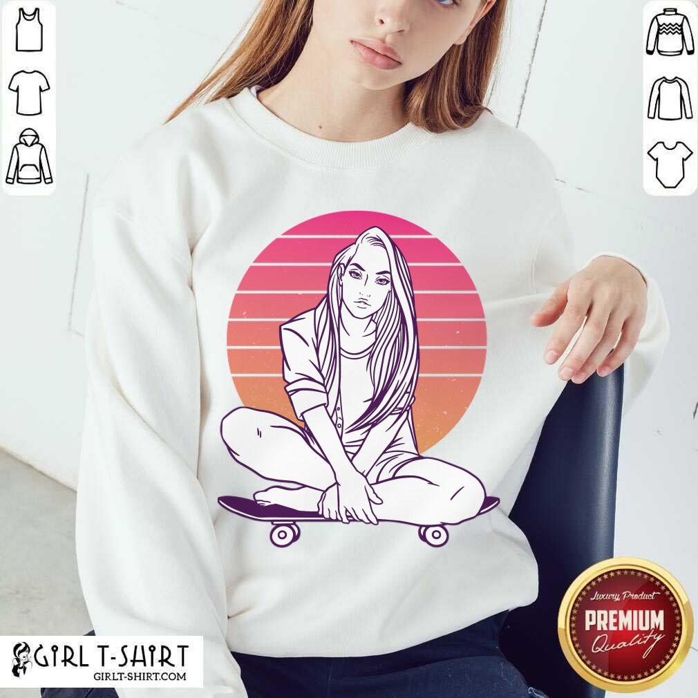 Nice Skateboarding Skater Girl Sunset Gift Shirt - Image 4