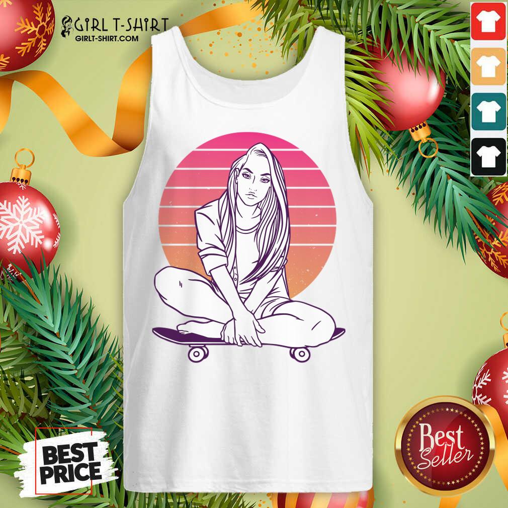 Nice Skateboarding Skater Girl Sunset Gift Shirt - Image 3