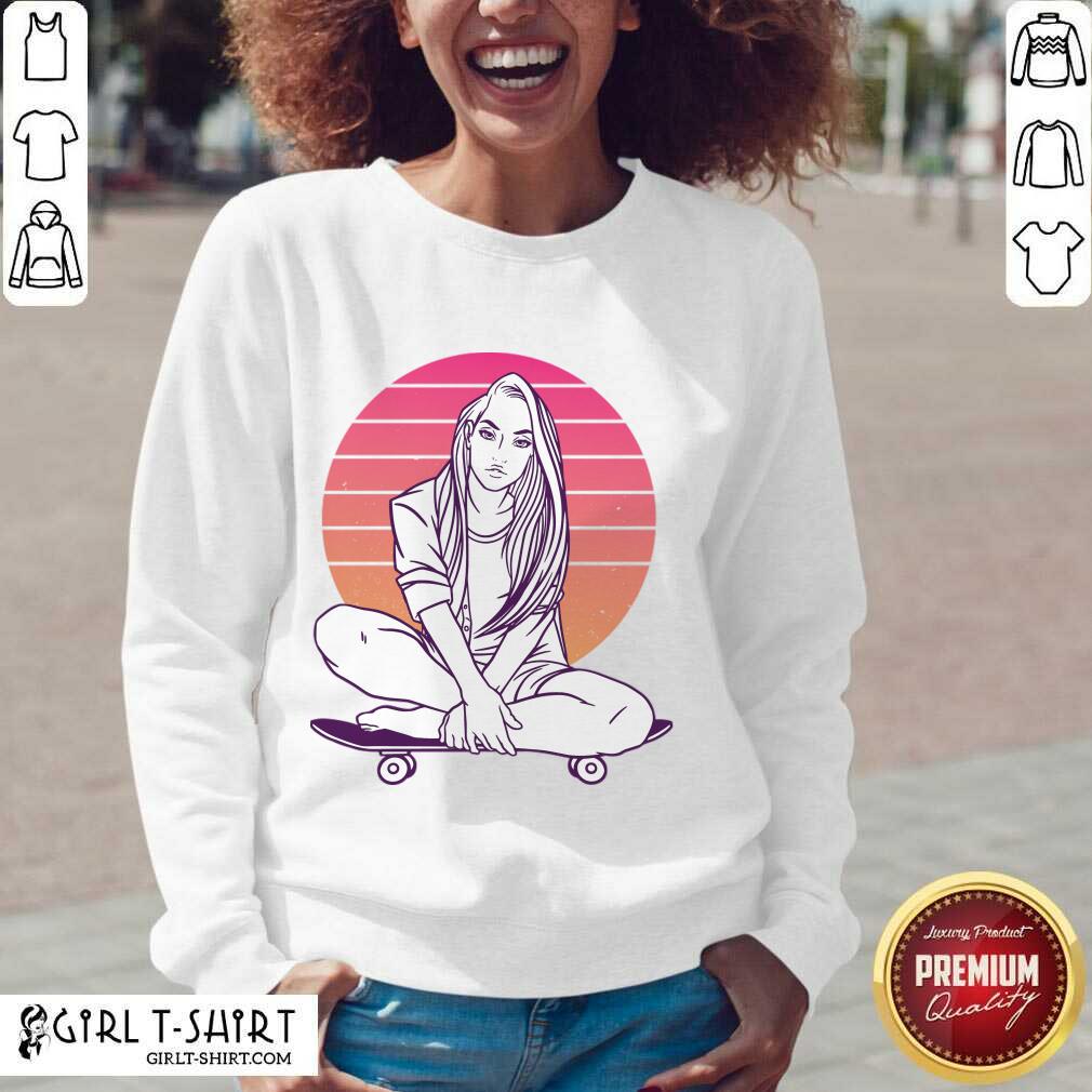 Nice Skateboarding Skater Girl Sunset Gift Shirt - Image 2