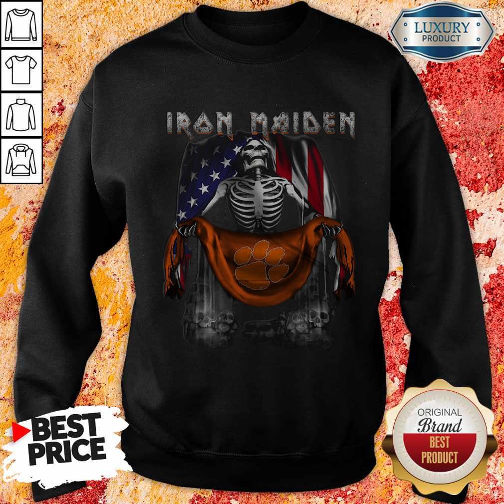 Nice Skeleton Iron Maiden Clemson Tiger Logo American Flag Independence Day Shirt - Image 4