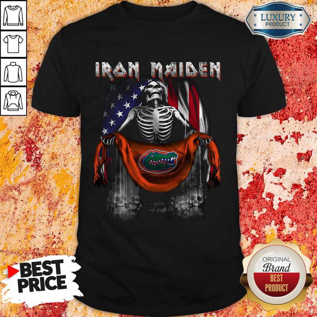 Nice Skeleton Iron Maiden Florida Gators Logo American Flag Independence Day Shirt