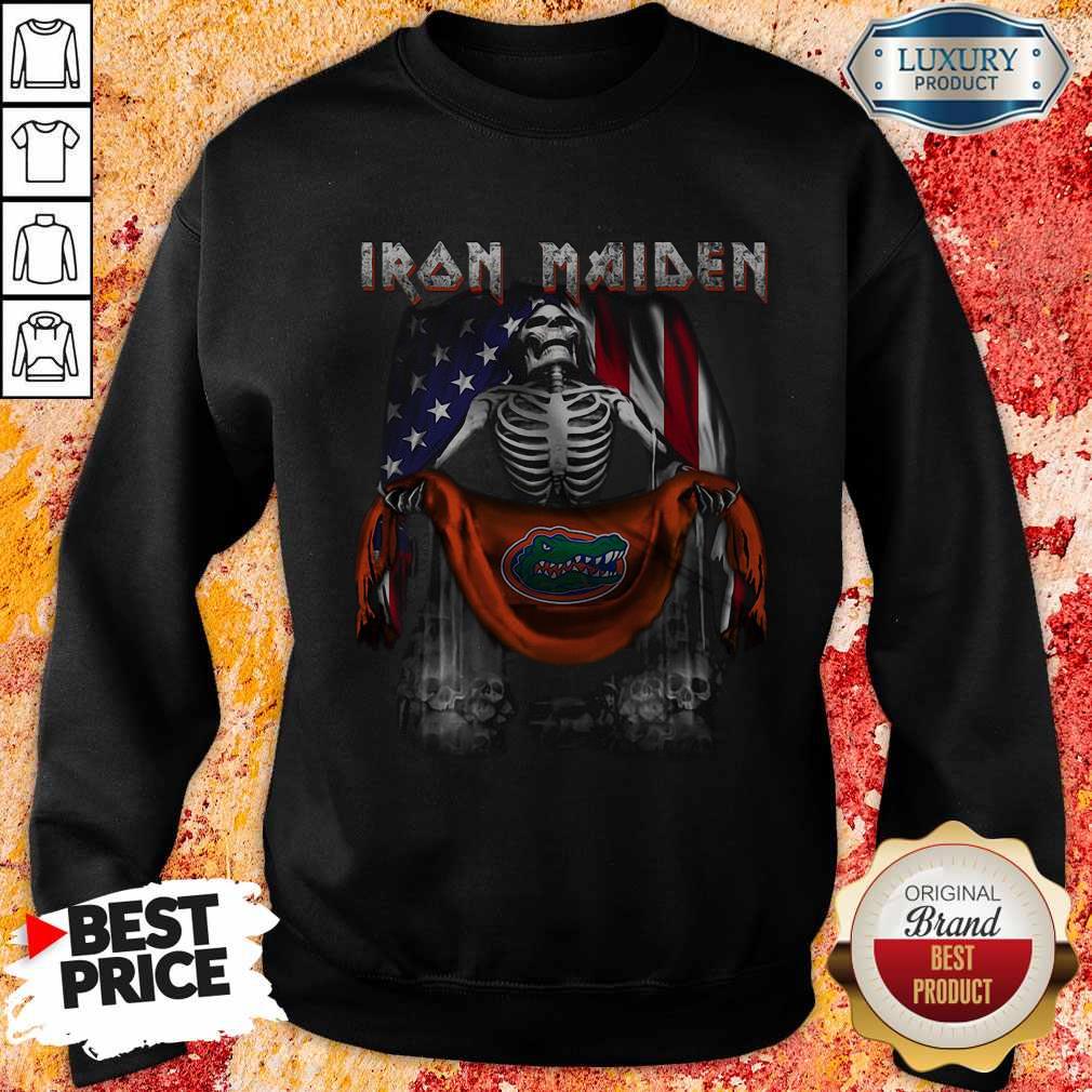 Nice Skeleton Iron Maiden Florida Gators Logo American Flag Independence Day Shirt - Image 4