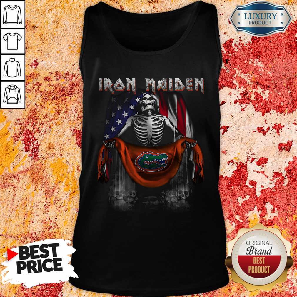 Nice Skeleton Iron Maiden Florida Gators Logo American Flag Independence Day Shirt - Image 3