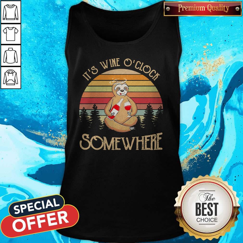 Nice Sloth It’s Wine O’clock Somewhere Vintage Shirt - Image 3