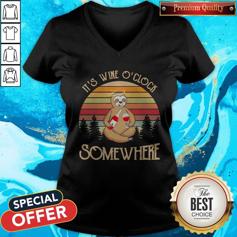Nice Sloth It’s Wine O’clock Somewhere Vintage Shirt - Image 2