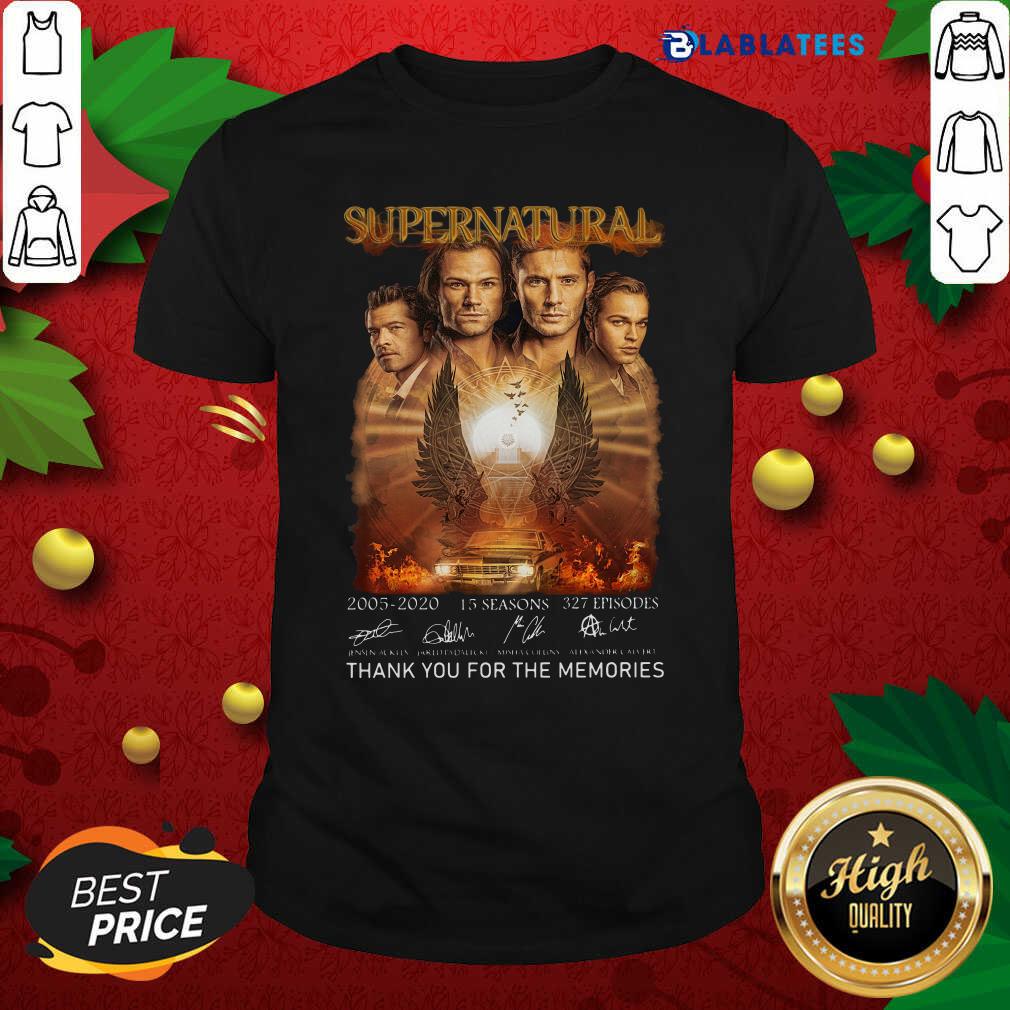 Nice Supernatural 2005 2020 15 Seasons 327 Episodes Thank You For The Memories Signatures Shirt