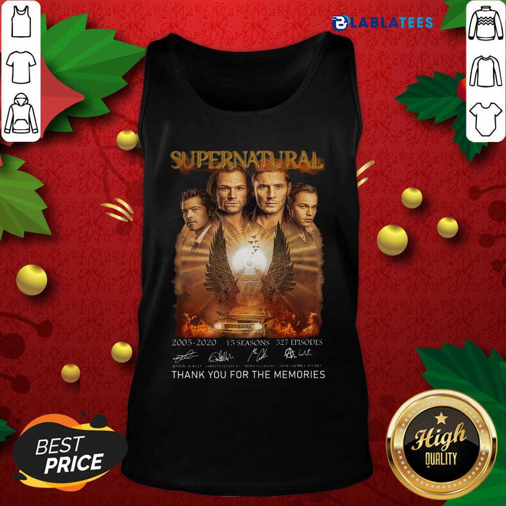 Nice Supernatural 2005 2020 15 Seasons 327 Episodes Thank You For The Memories Signatures Shirt - Image 4