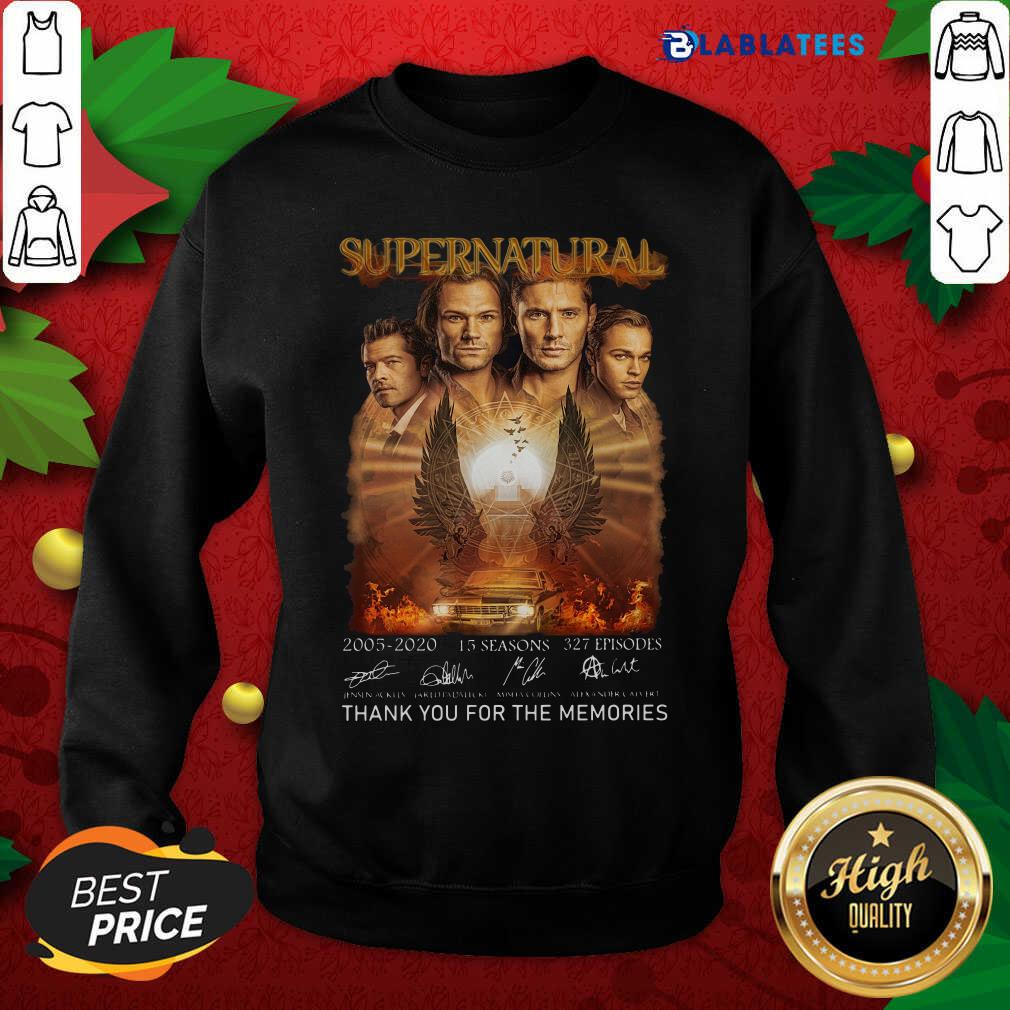 Nice Supernatural 2005 2020 15 Seasons 327 Episodes Thank You For The Memories Signatures Shirt - Image 3