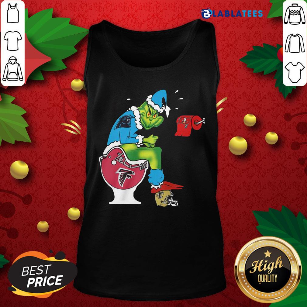 Nice The Grinch Carolina Panthers Shit On Toilet Atlanta Falcons And Other Teams Christmas Shirt - Image 2