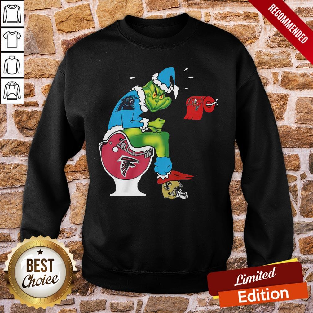 Nice The Grinch Carolina Panthers Shit On Toilet Atlanta Falcons And Other Teams Christmas Shirt - Image 4