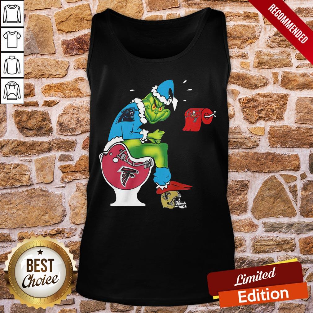 Nice The Grinch Carolina Panthers Shit On Toilet Atlanta Falcons And Other Teams Christmas Shirt - Image 3