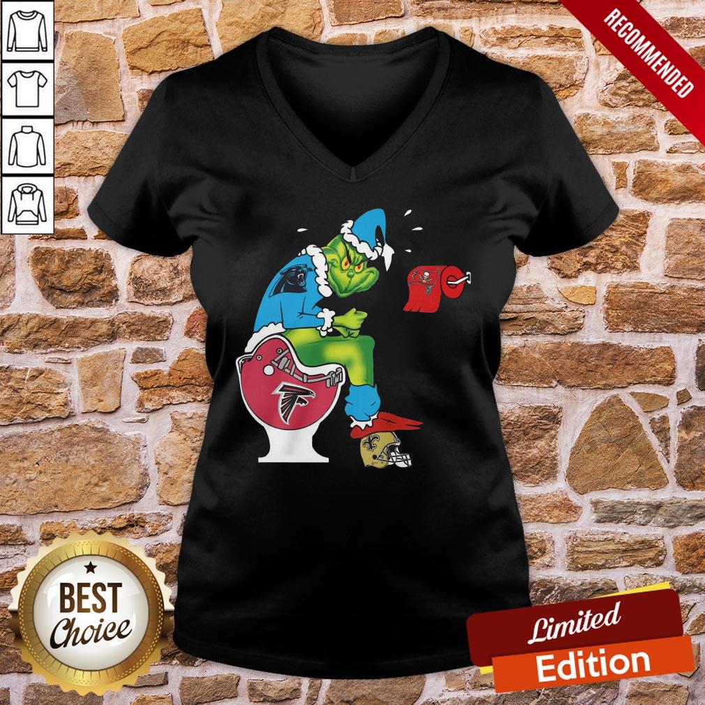 Nice The Grinch Carolina Panthers Shit On Toilet Atlanta Falcons And Other Teams Christmas Shirt - Image 2