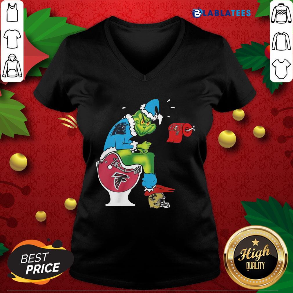 Nice The Grinch Carolina Panthers Shit On Toilet Atlanta Falcons And Other Teams Christmas Shirt - Image 4