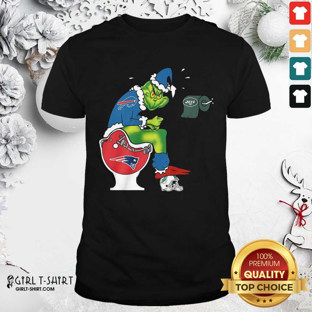 Nice The Grinch New York Jets Shit On Toilet New England Patriots And Other Teams Christmas Shirt