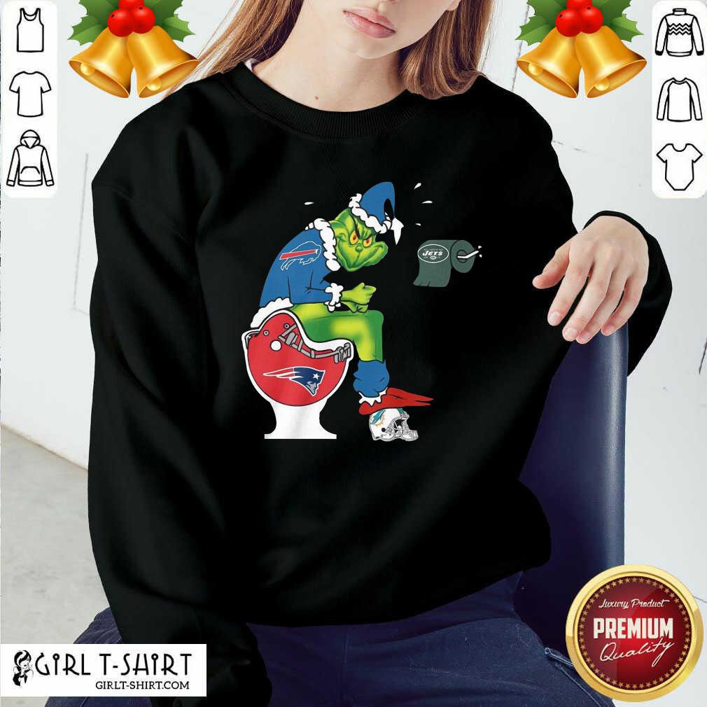 Nice The Grinch New York Jets Shit On Toilet New England Patriots And Other Teams Christmas Shirt - Image 4