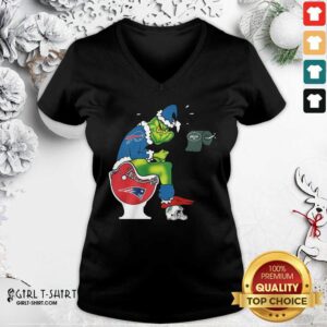 Alternative view of Nice The Grinch New York Jets Shit On Toilet New England Patriots And Other Teams Christmas Shirt