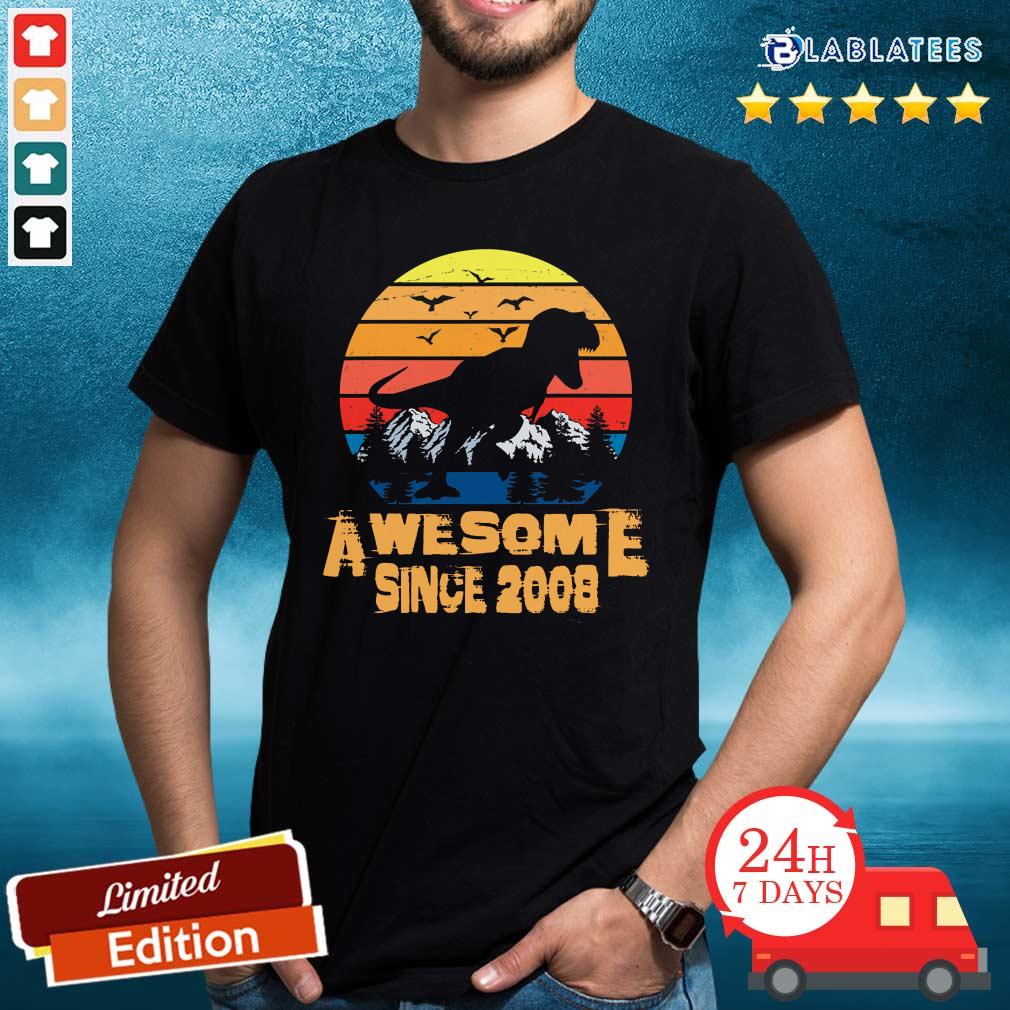 Nice Vintage Awesome Since 2008 13 Year Old 13th Birthday Gift For Dinosaur Boy Shirt