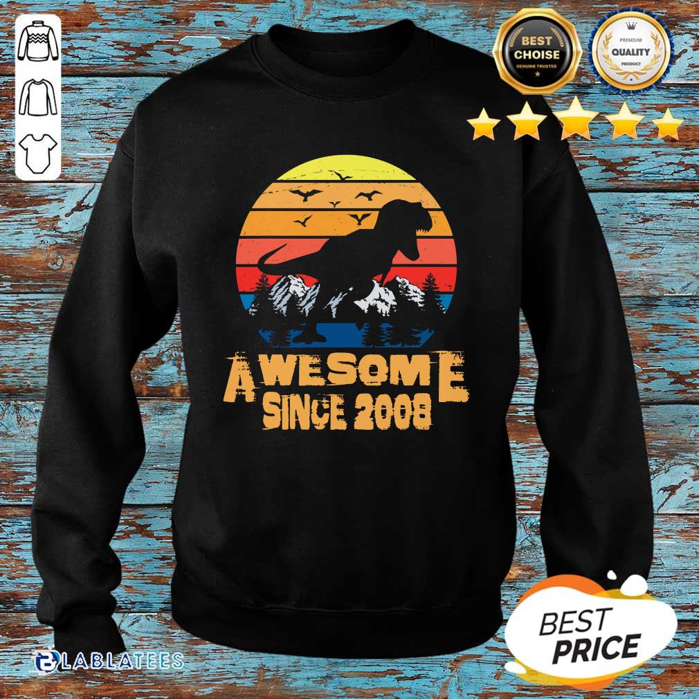Nice Vintage Awesome Since 2008 13 Year Old 13th Birthday Gift For Dinosaur Boy Shirt - Image 2
