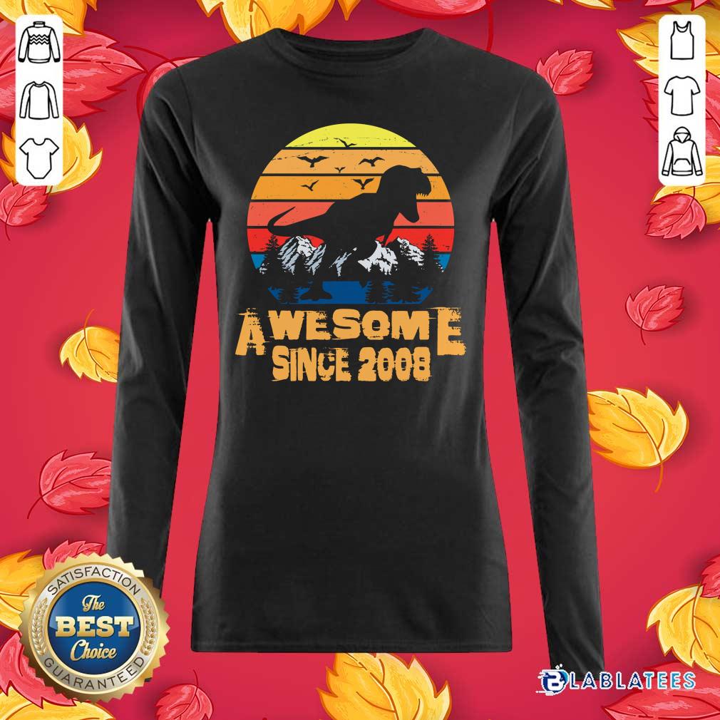 Nice Vintage Awesome Since 2008 13 Year Old 13th Birthday Gift For Dinosaur Boy Shirt - Image 3