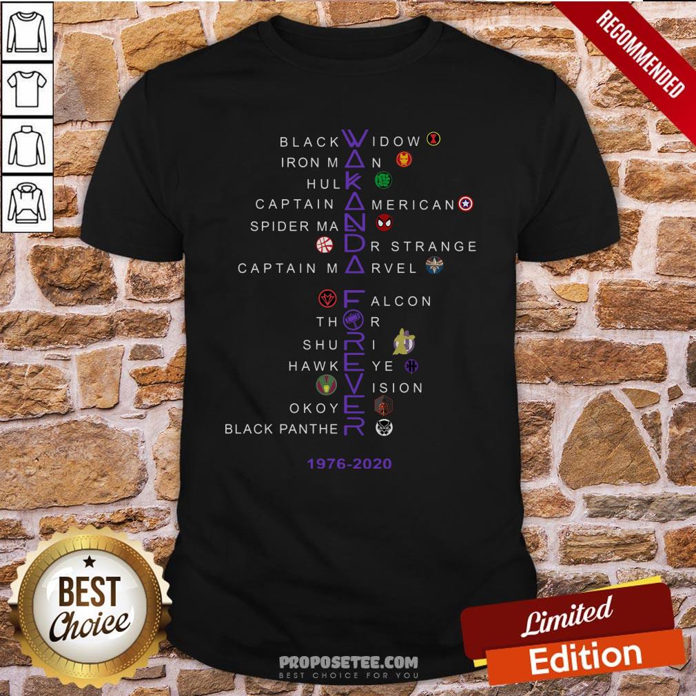 Nice Wakanda Forever 1976 2020 Black Widow Iron Man Hulk Thor Shirt