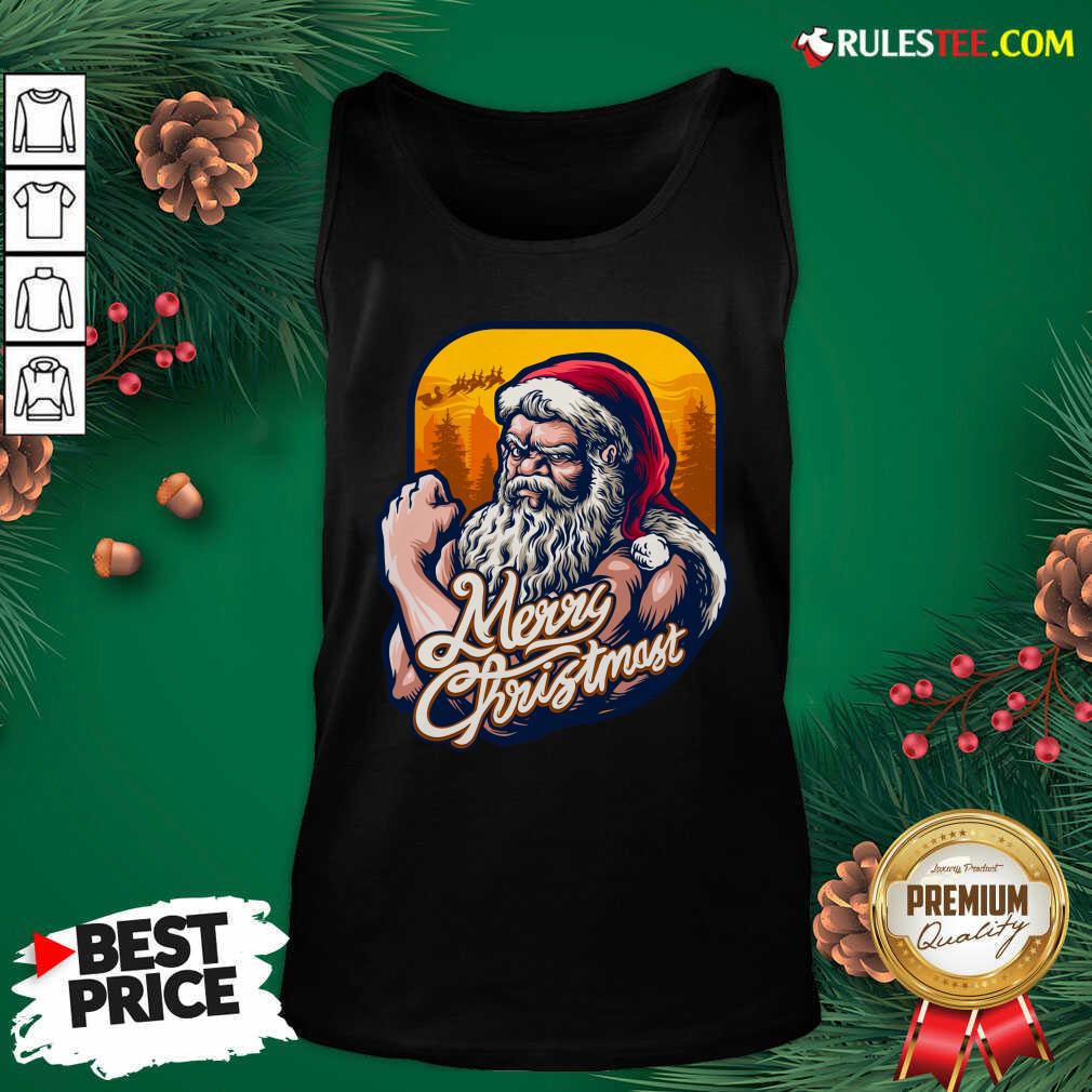 Nice Xmas Strong Cool Santa Claus Merry Christmas With Background Tree Shirt - Image 4