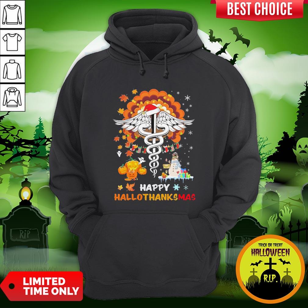 Nurse Illustration Happy Hallothanksmas Shirt - Image 4