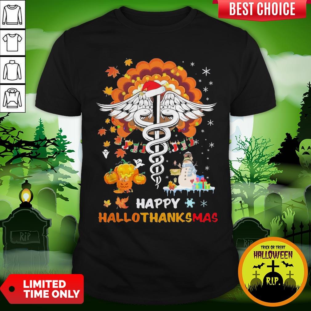Nurse Illustration Happy Hallothanksmas Shirt
