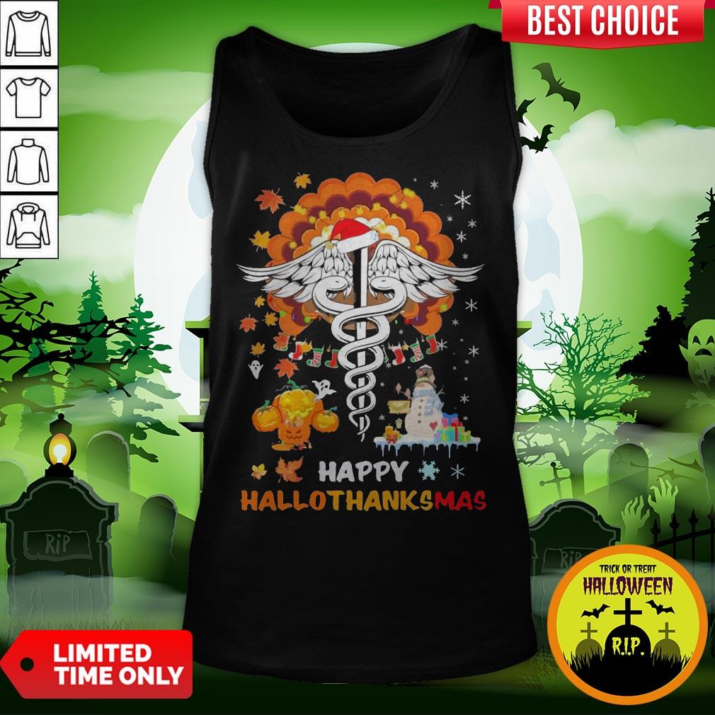 Nurse Illustration Happy Hallothanksmas Shirt - Image 3