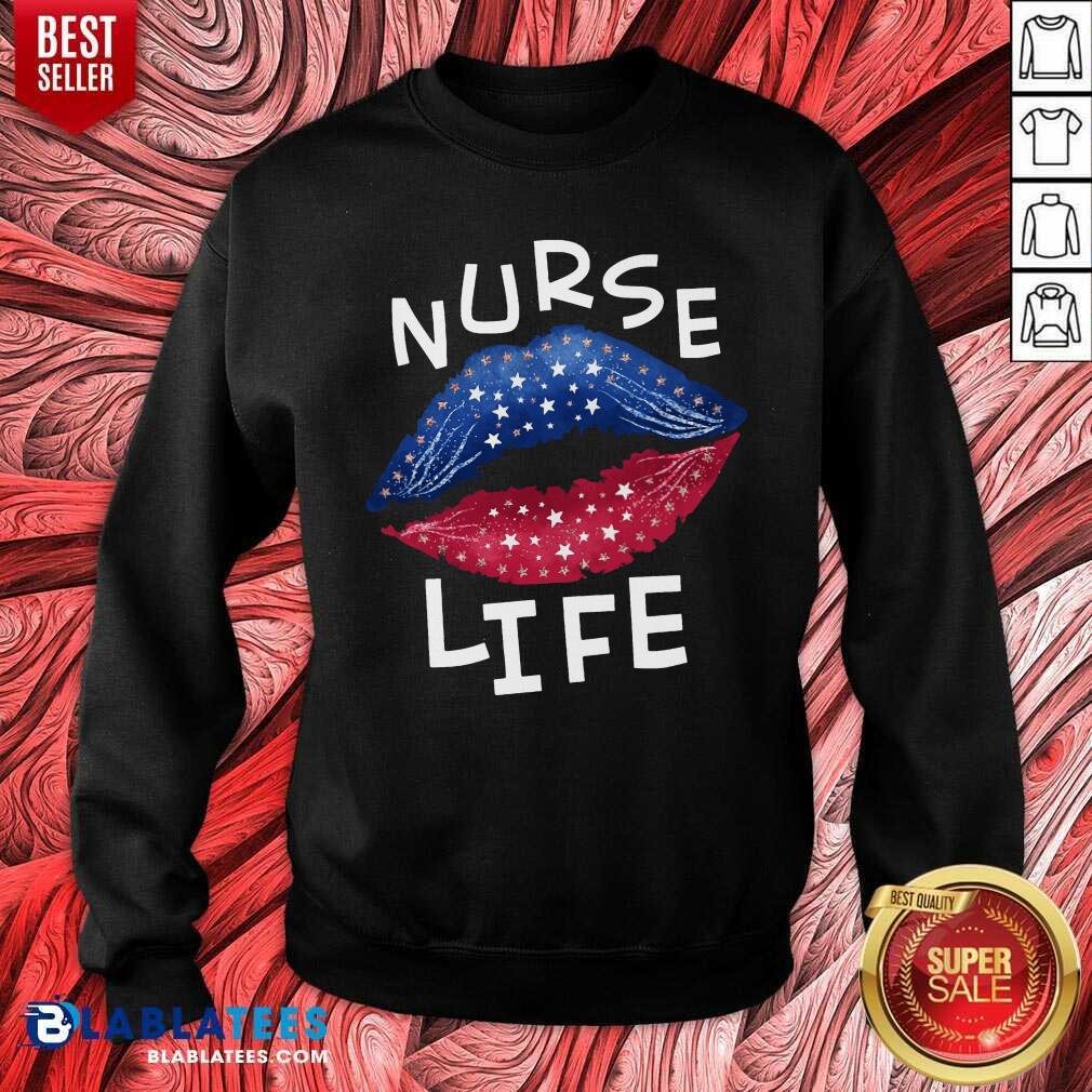 Nurse Life American Flag Lips Shirt - Image 5