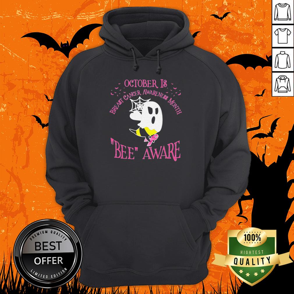 October Is Breast Cancer Awareness Month Bee Aware Ghost Halloween Shirt - Image 3