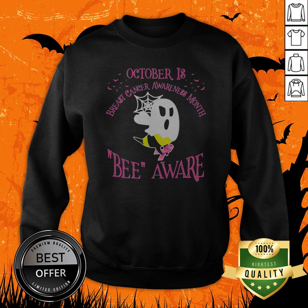 October Is Breast Cancer Awareness Month Bee Aware Ghost Halloween Shirt - Image 2