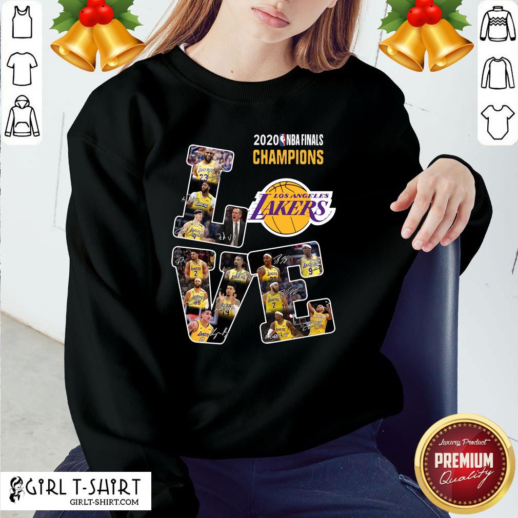 Official 2020 Nba Finals Champions Love Los Angeles Lakers Signatures T-Shirt - Image 4