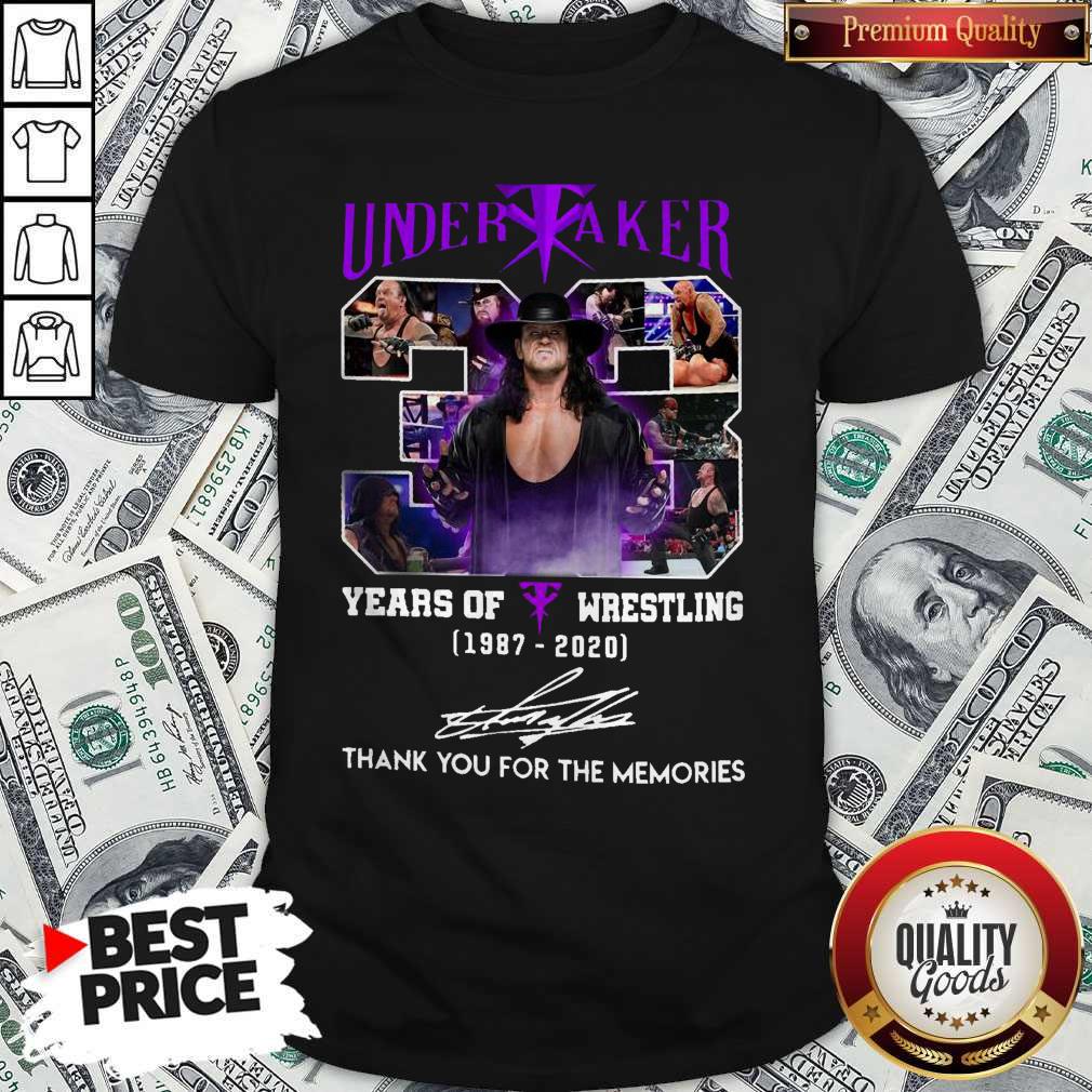 Official 33 Years Of Wrestling 1987 2020 The Undertaker Thank You For The Memories Signature Shirt