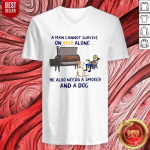 Alternative view of Official A Man Cannot Survive On Beer Alone He Also Needs a Smoker And A Dog Shirt