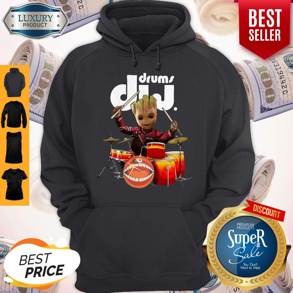 Official Baby Groot Show Animal Playing Drums Dij Drums Shirt - Image 2