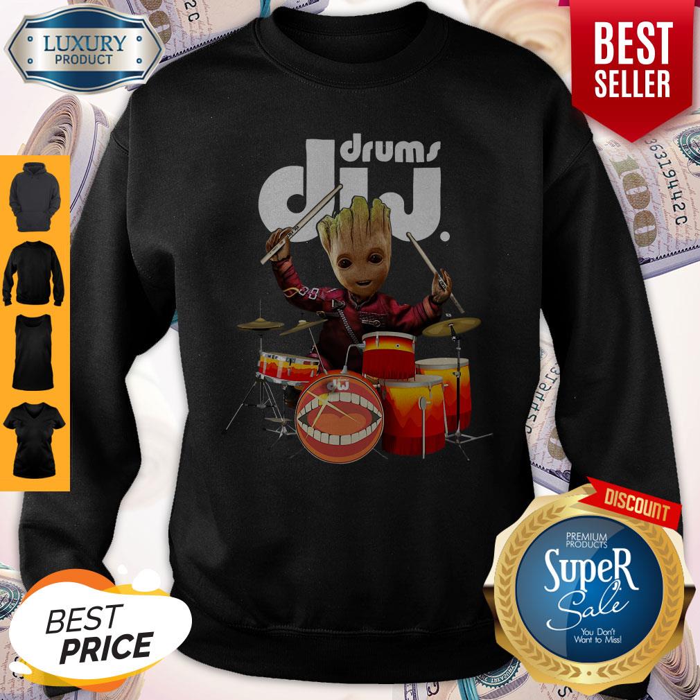 Official Baby Groot Show Animal Playing Drums Dij Drums Shirt - Image 5