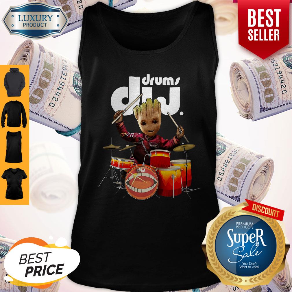 Official Baby Groot Show Animal Playing Drums Dij Drums Shirt - Image 4