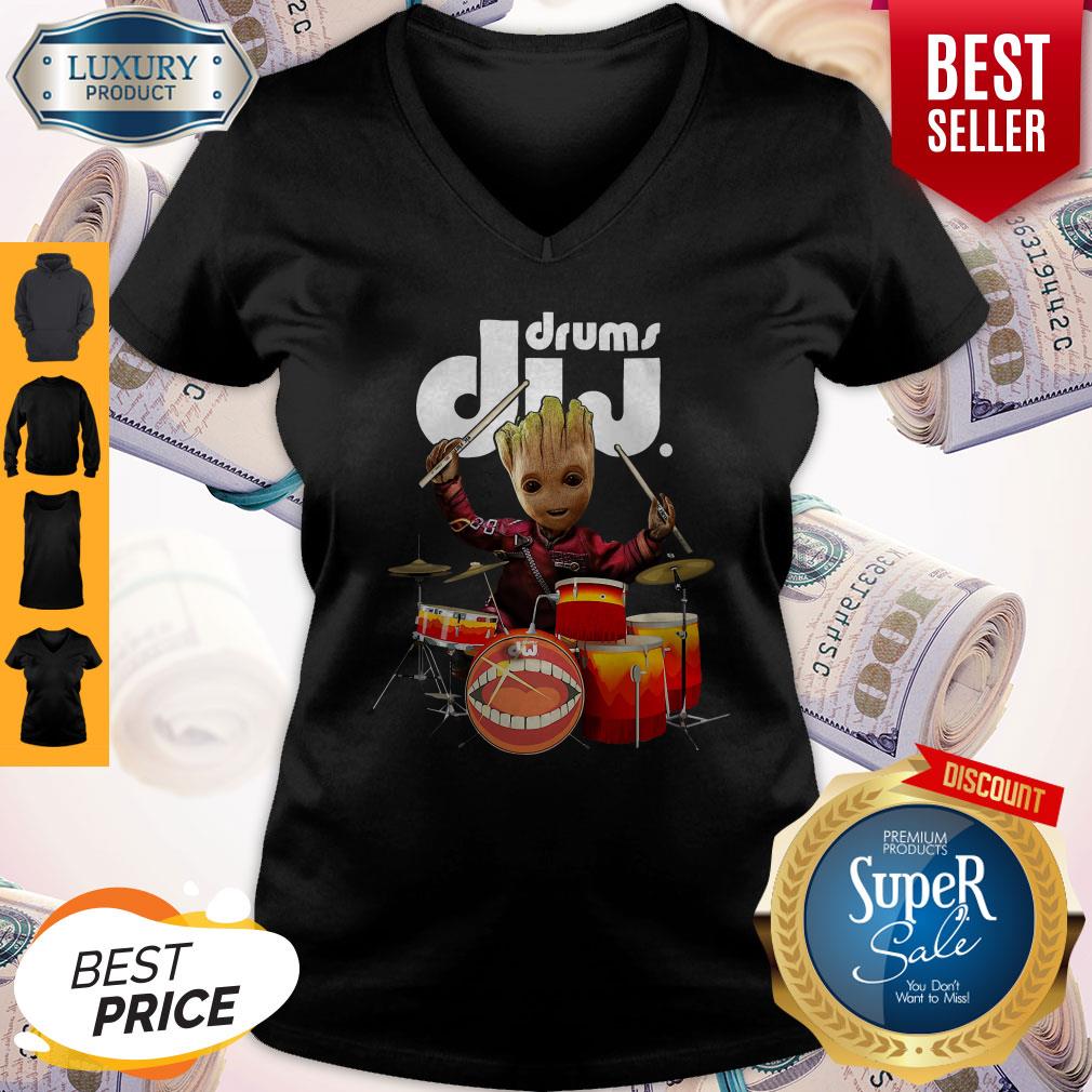 Official Baby Groot Show Animal Playing Drums Dij Drums Shirt - Image 3