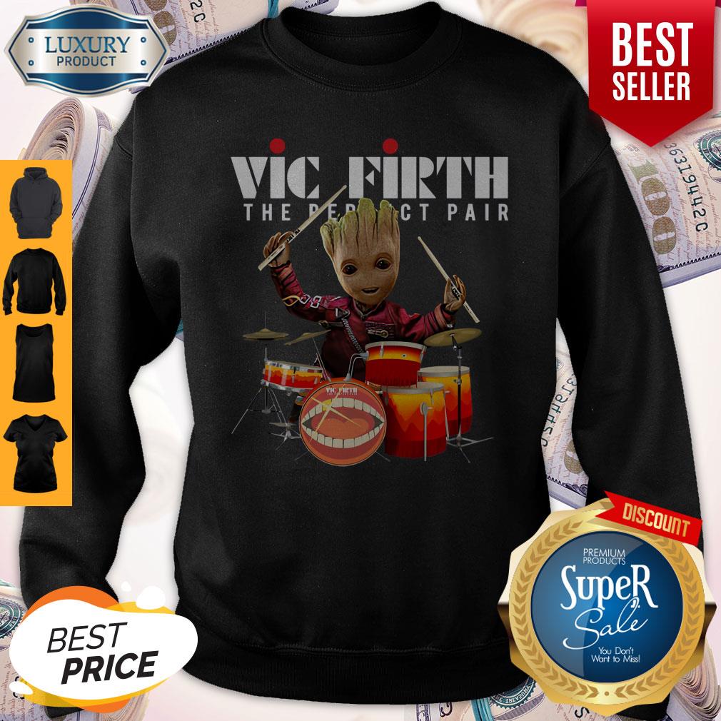 Official Baby Groot Show Animal Playing Vic Firth The Perfect Pair Shirt - Image 3