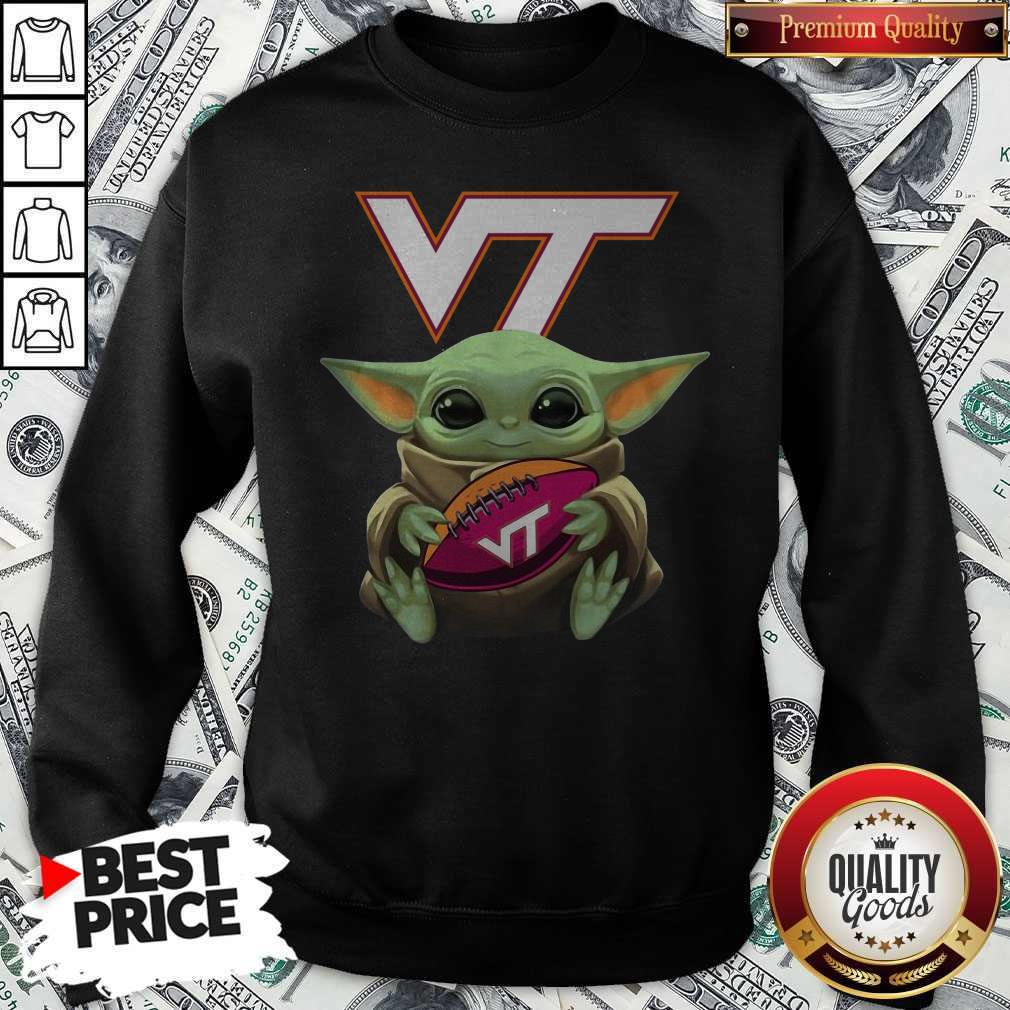 Official Baby Yoda Hug Virginia Tech Football Shirt - Image 3