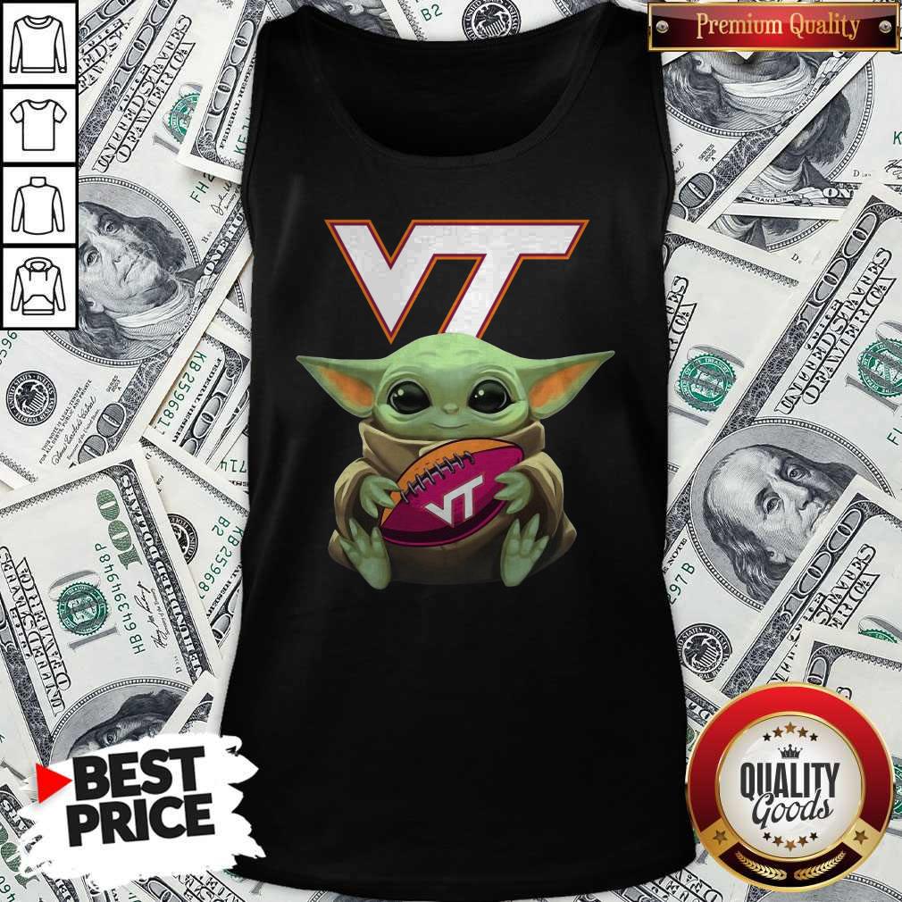 Official Baby Yoda Hug Virginia Tech Football Shirt - Image 4
