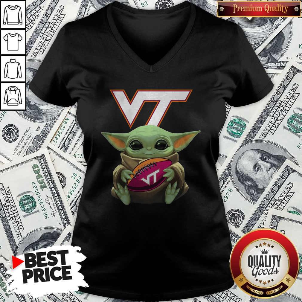 Official Baby Yoda Hug Virginia Tech Football Shirt - Image 5