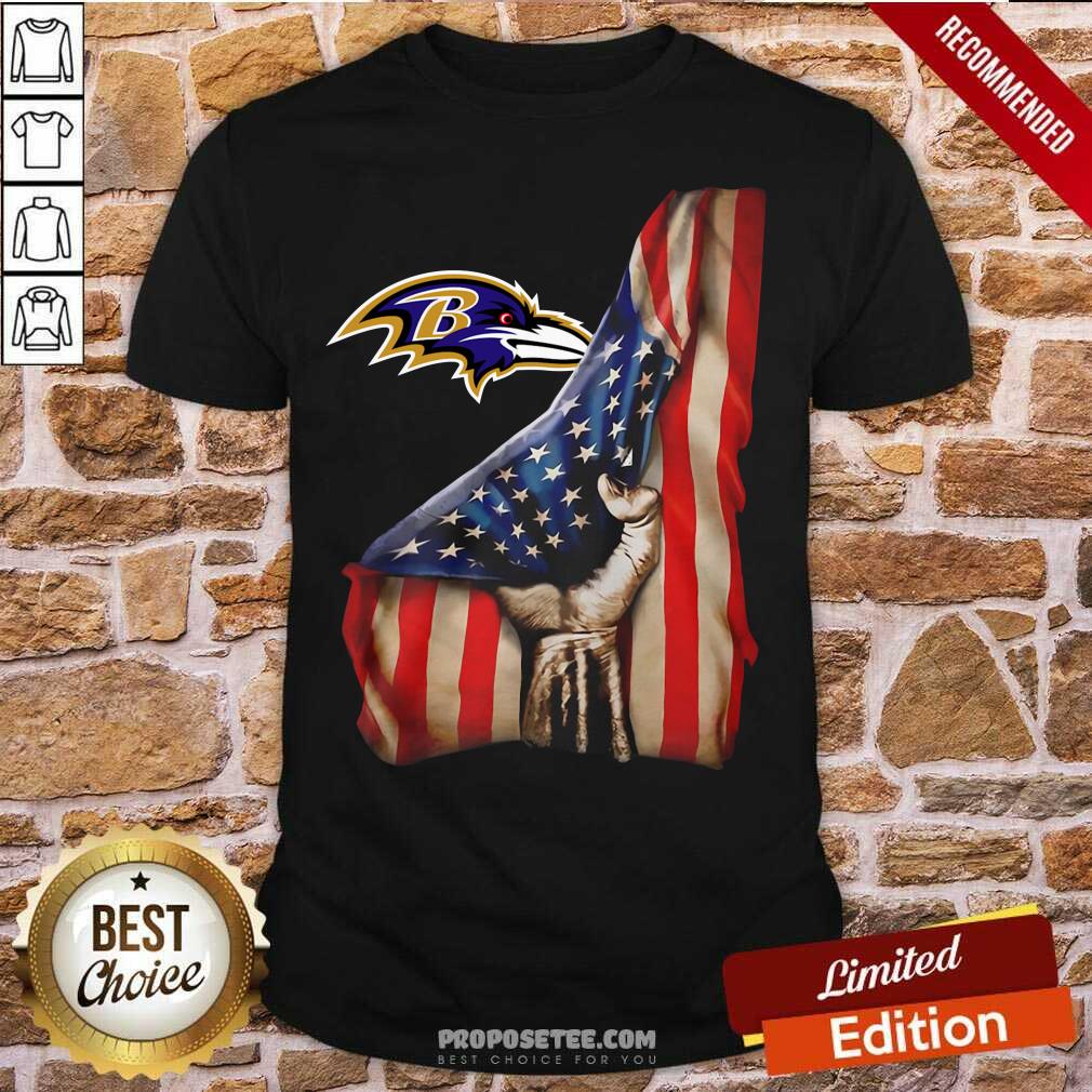 Official Baltimore Ravens Logo And American Flag Drop 2021 Shirt