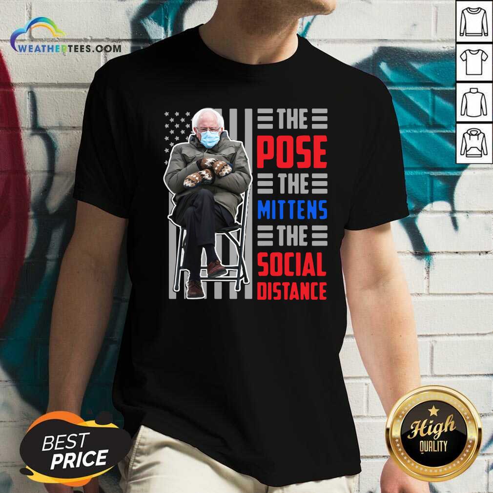 Official Bernie Sanders The Pose The Mittens The Social Distance Shirt - Image 2