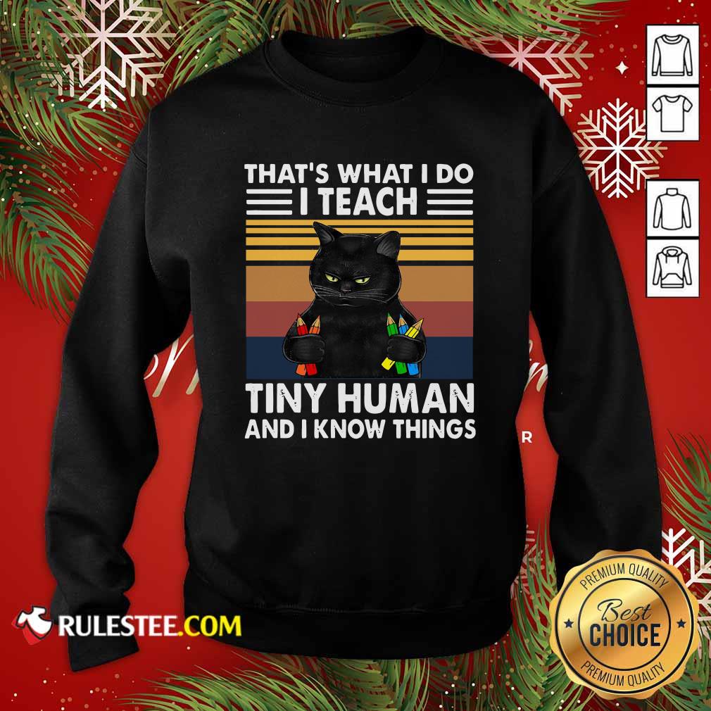 Official Black Cat Thats What I Do I Teach Tiny Human And I Know Things Vintage Shirt - Image 5