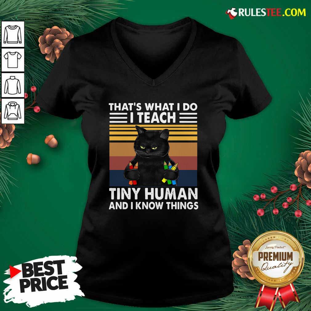 Official Black Cat Thats What I Do I Teach Tiny Human And I Know Things Vintage Shirt - Image 3